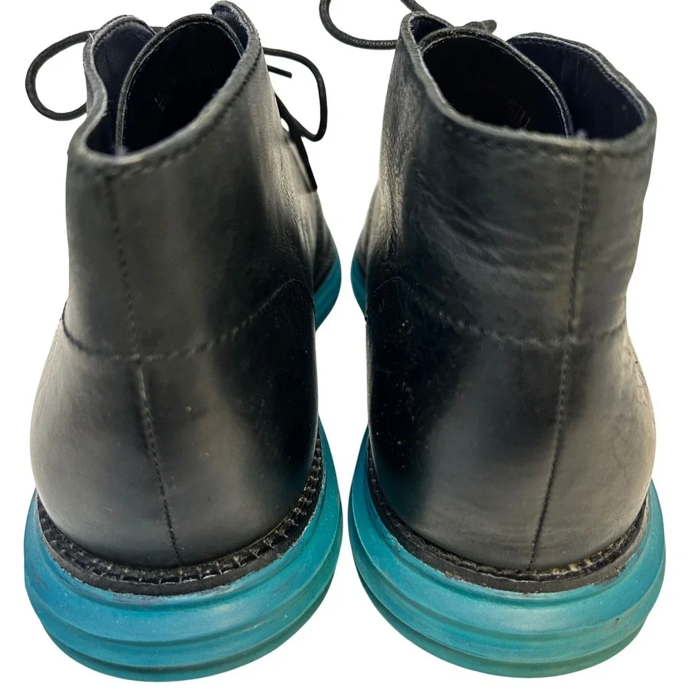 Cole Haan Lunargrand Chukka‎ Boots Black Leather Teal Sole Men's 11M